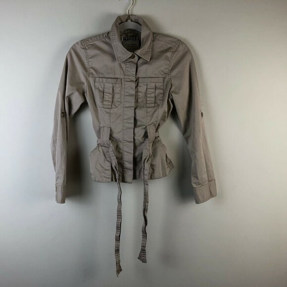 Old Navy S Jacket  Hidden Button Safari Tie Waist Long Sleeve Beige Lightweight - Picture 2 of 4